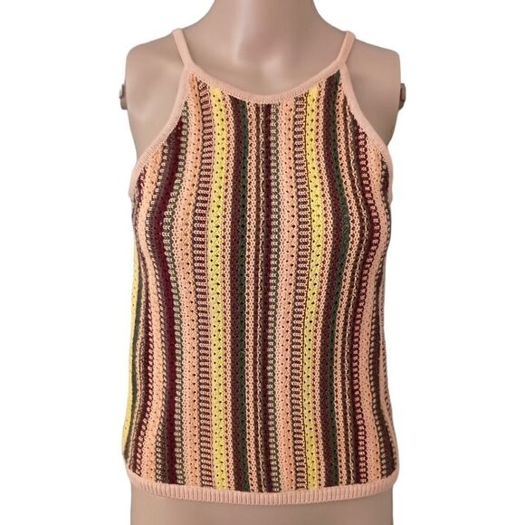 Madewell Crochet Janson Sweater Tank XS Swank Top Rainbow Striped Cotton Neutral - Picture 12 of 16
